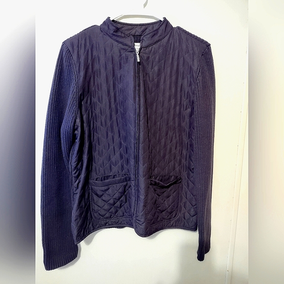 CROFT & BARROW Womens Petite Large Dark Purple Zip Up Knit Jacket - Picture 1 of 6